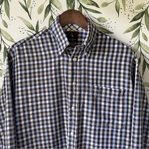 Tailorbyrd Plaid Button Down. Size medium. Purple/Gold Plaid.